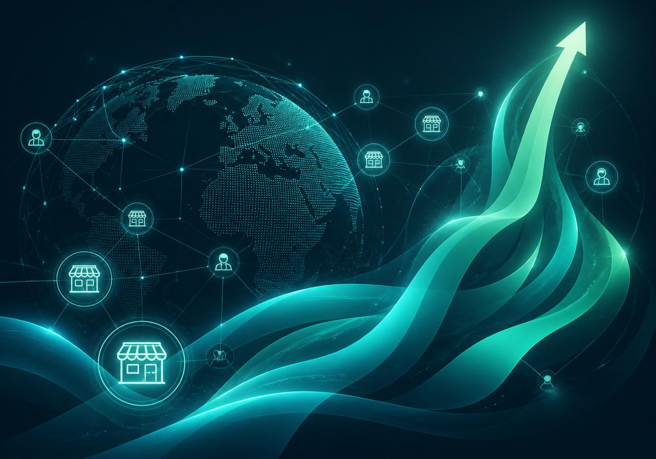 Illustration of small businesses connecting and growing online